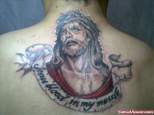 Awesome Jesus Tattoo On Man Upperback