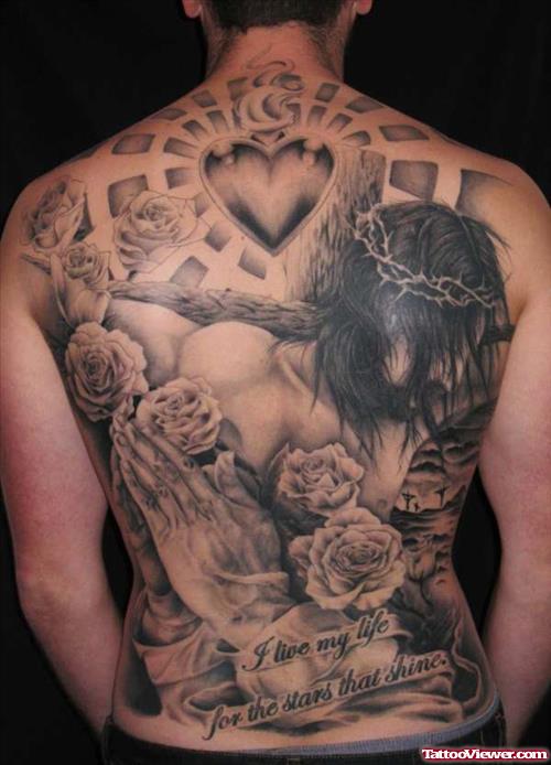 Man Back Body Jesus Tattoo