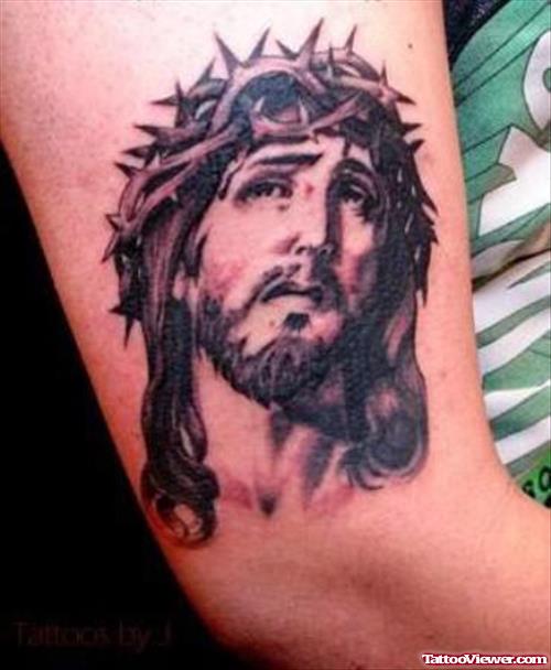 Jesus Tattoo On Right Bicep