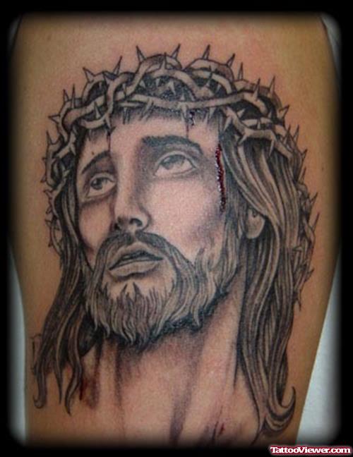 New Grey Ink Jesus Christ Tattoo