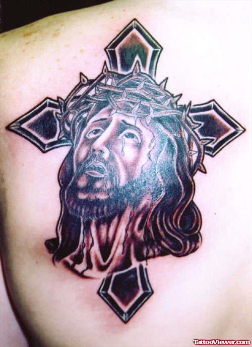 Black Cross And Jesus Tattoo