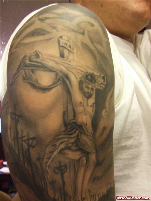 Awesome Right Half Sleeve Jesus Tattoo