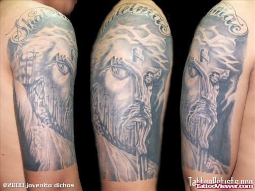 Right Half Sleeve Jesus Tattoos