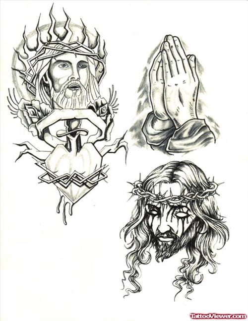 Praying Hands And Jesus Tattoo Design