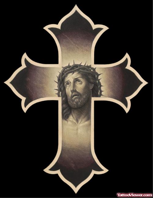 Cross And Jesus Head Tattoo
