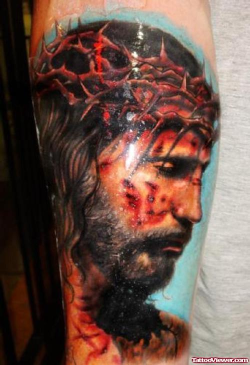 Bleeding Jesus Tattoo On Sleeve