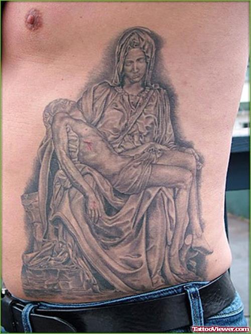 Jesus Tattoo On Man Side Rib