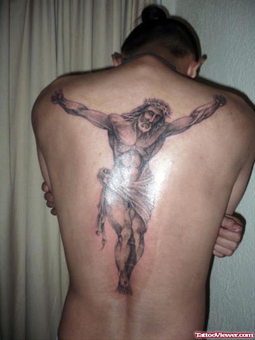 Hanged Jesus Christ Tattoo On Back Body