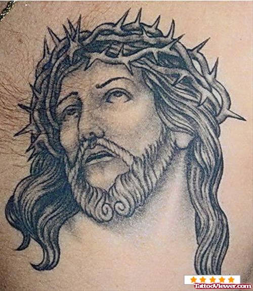 Best Grey Ink Jesus Head Tattoo
