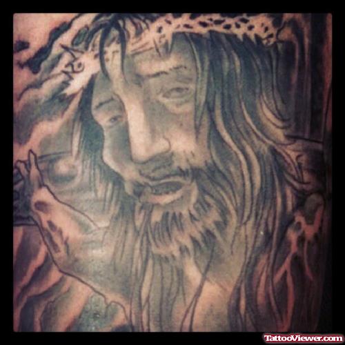 Amazing Grey Ink Jesus Tattoo