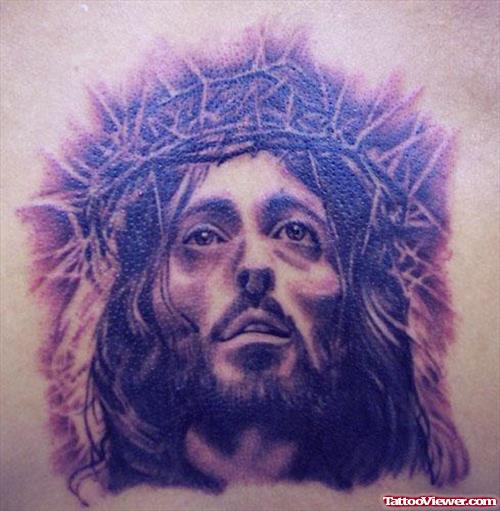 Grey And Black Jesus Head Tattoo
