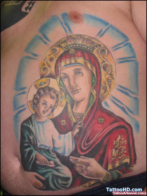 Color Ink Mother Marry and Jesus Tattoo