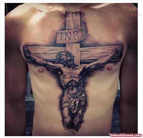 Jesus On Cross Tattoo On Man Chest