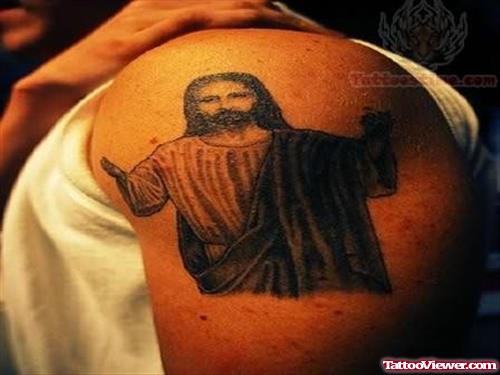 Beautiful Jesus Tattoo On Shoulder For Men
