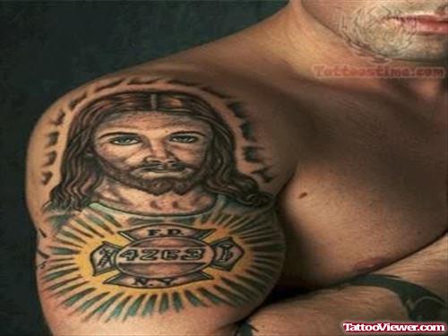 Awesome Jesus Tattoo On Shoulder