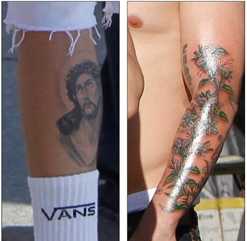 Jesus Christ Tattoo On Back Leg