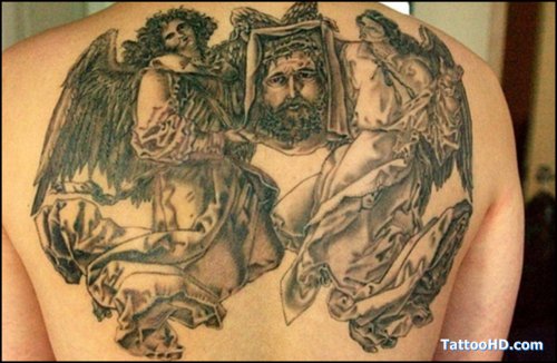 Jesus Tattoo On Upperback For Men