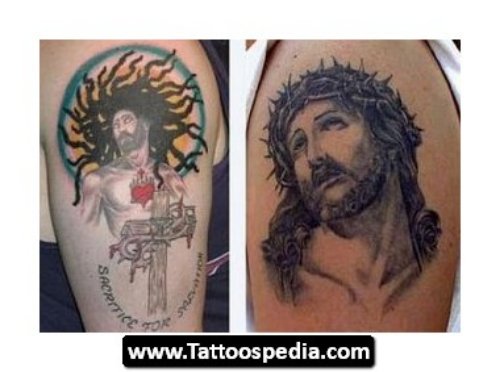 Cross And Jesus Tattoo On Half Sleeve