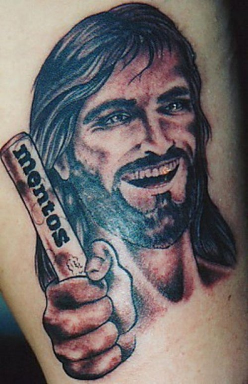 Jesus Christ with Mentos In Hand  Tattoo