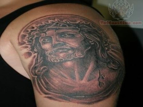 Elegant Jesus Tattoo On Shoulder