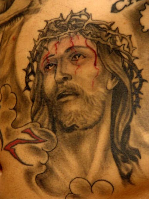 Special Grey Ink Jesus Head Tattoo