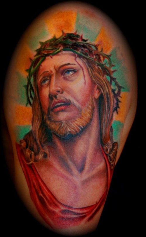 Colored Jesus Tattoo Design