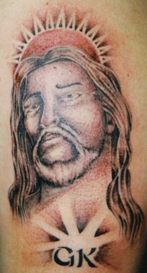 Sun And Jesus Head Tattoo