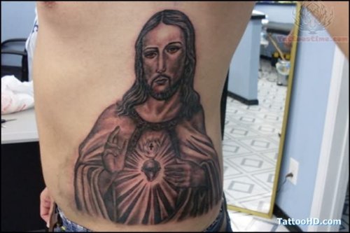 Jesus Tattoo on Rib