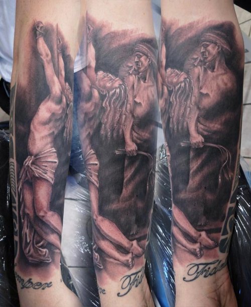 Jesus Tattoo Flagellation Tattoo On Sleeve