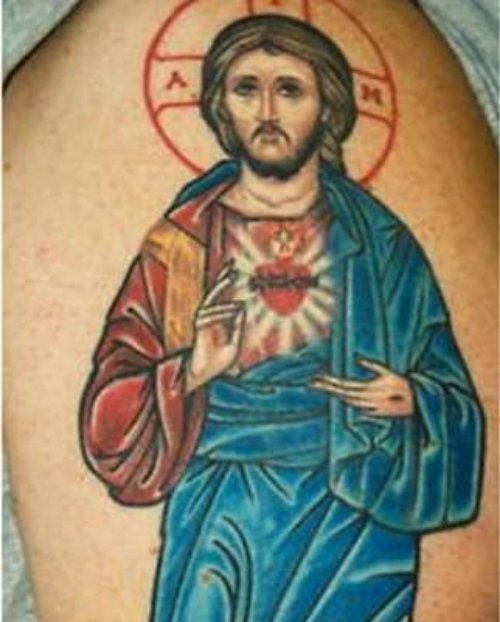 Jesus In Blue Dress Tattoo