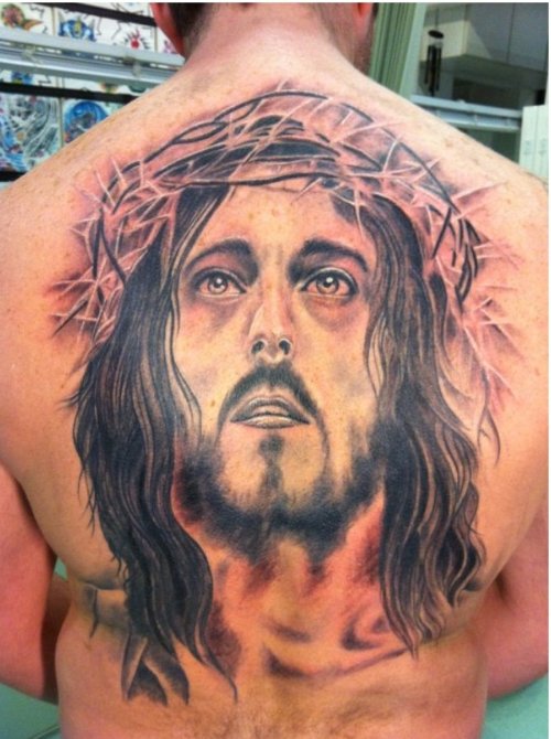 Man Full Back Jesus Tattoo Idea