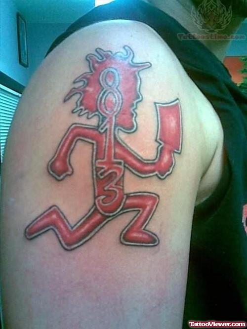 Red Ink Juggalo Tattoo On Shoulder