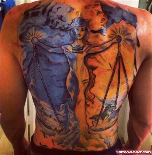 Colord Justice Tattoo On Back Body