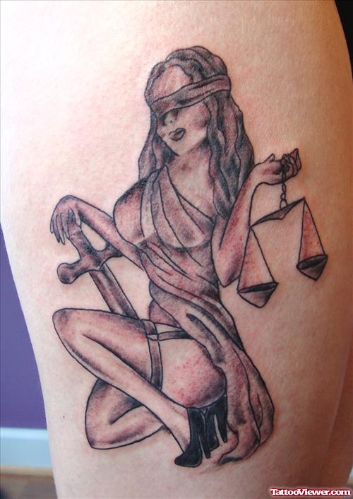 Girl With Cross And Balance Justice Tattoo