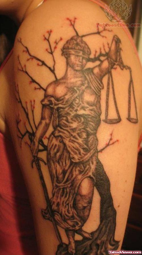 Amazing Justice Tattoo On Left Half Sleeve