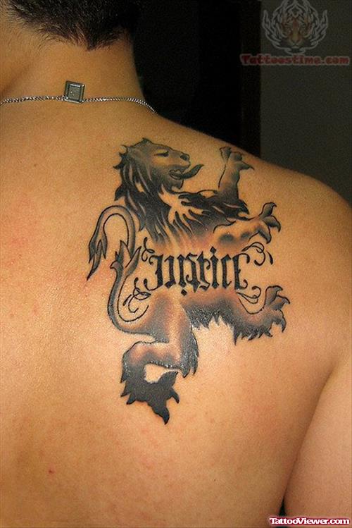 Justice Tattoo On Back Shoulder