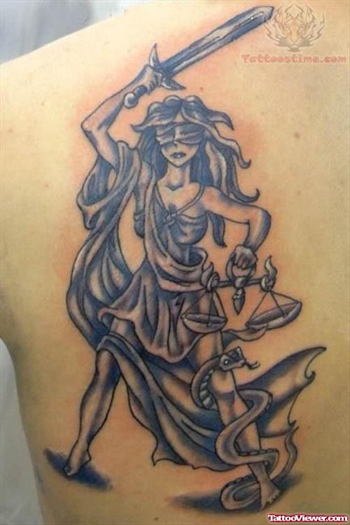 Justice Lady Tattoo On Back