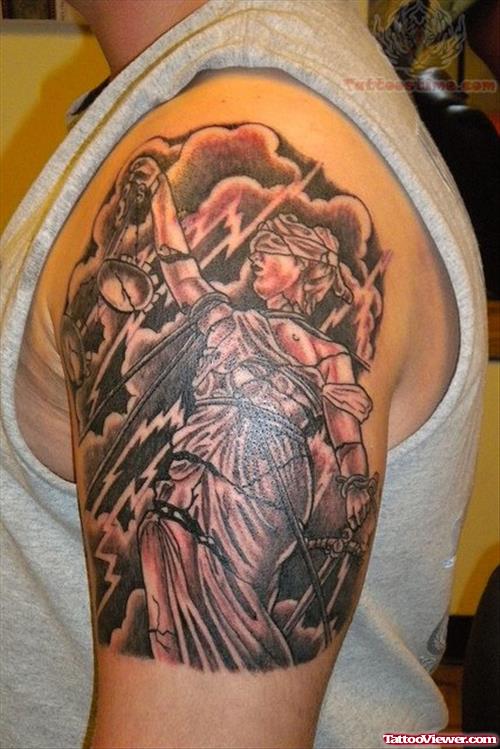 Scales of Justice Tattoo On Shoulder
