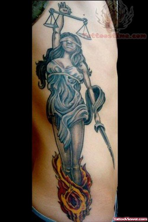 Lady Justice Tattoo On Rib