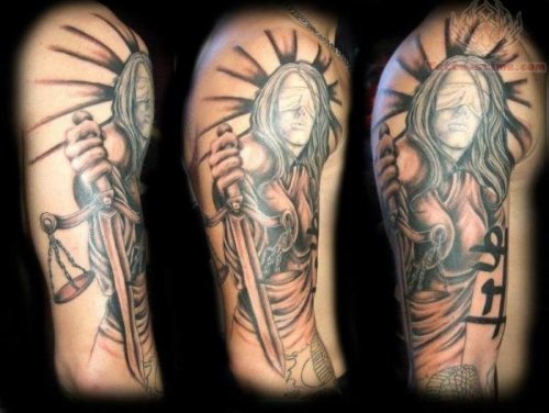 Lady Justice Half Sleeve Tattoo