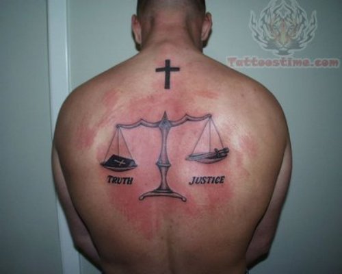 Truth Justice Tattoo On Back For Men