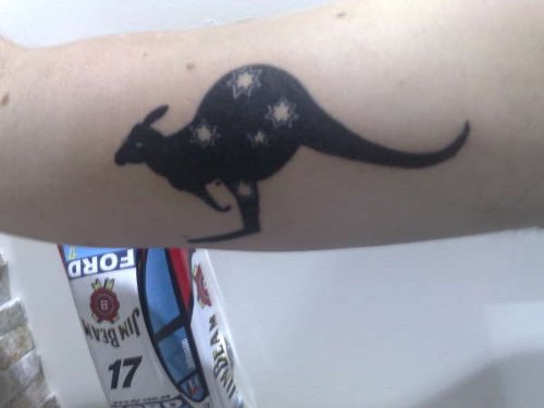 Black Ink Kangaroo Tattoo On Bicep