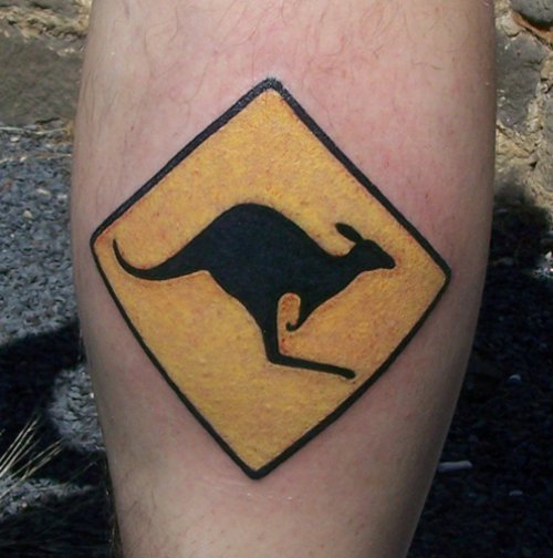 Kangaroo Sign Board Tattoo