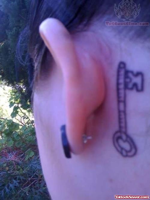 Vintage Key Tattoo Behind Ear