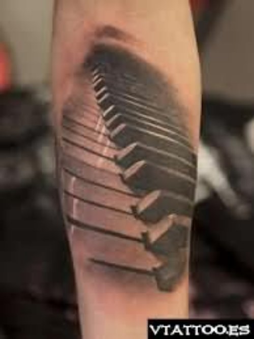 Grey Ink 3D Keyboard Tattoo On Sleeve