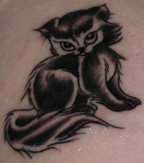 Best Black Ink Kitty Tattoo