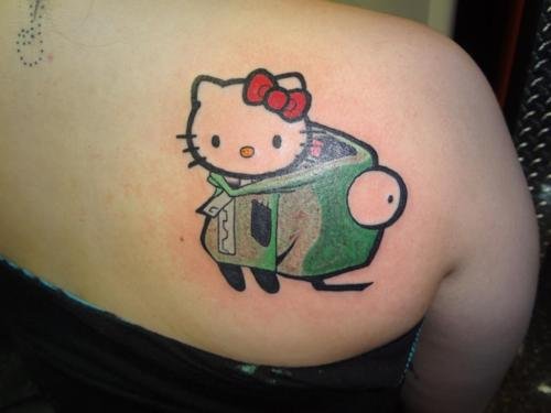 Right Back Shoulder Kitty Tattoo