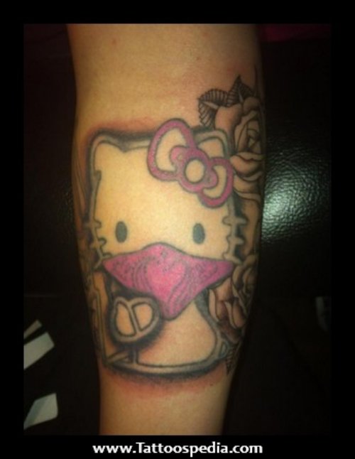 Gangster Hello Kitty Tattoo On Sleeve