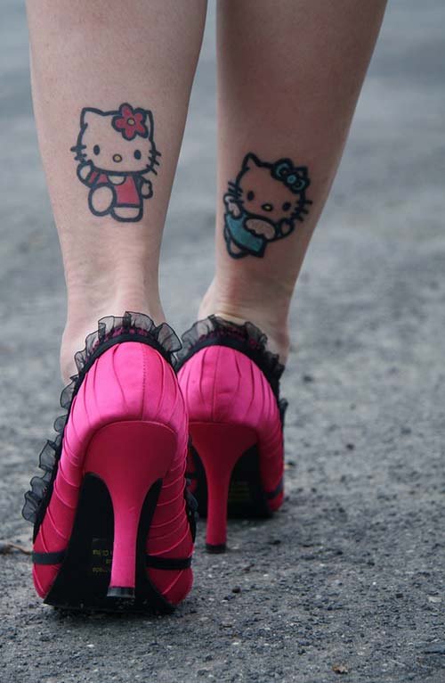 Kitty Tattoos On Girl Back Legs