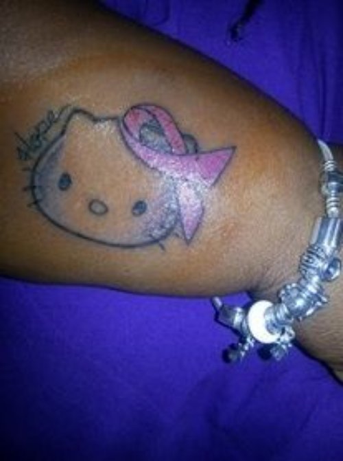 Kitty Head With Purple Bow Tattoo